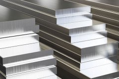 Warehouse of aluminum plates. Rolled metal products. 3d illustration.