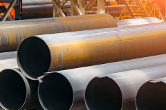 Black steel pipes for water or gas pipeline construction in warehouse